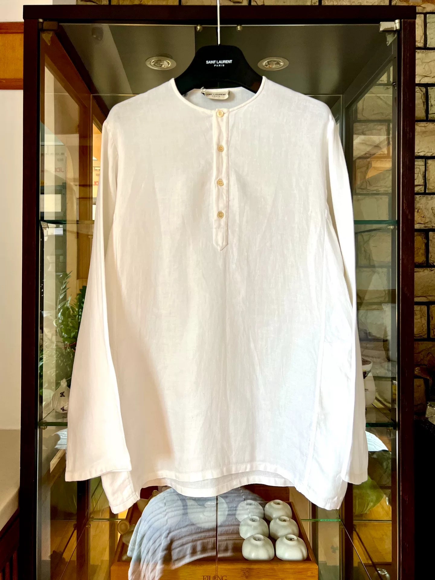 saint laurent white henley shirt 15ss collection