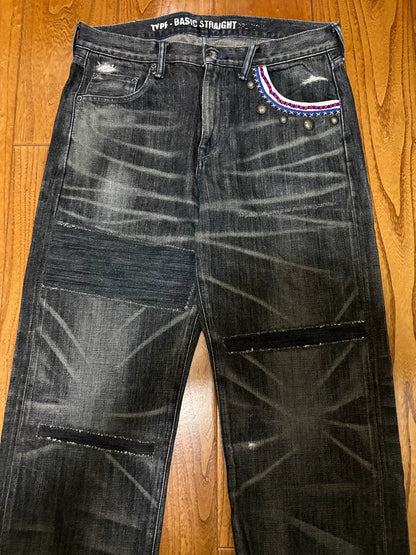 vintage black denim jeans with embellishments