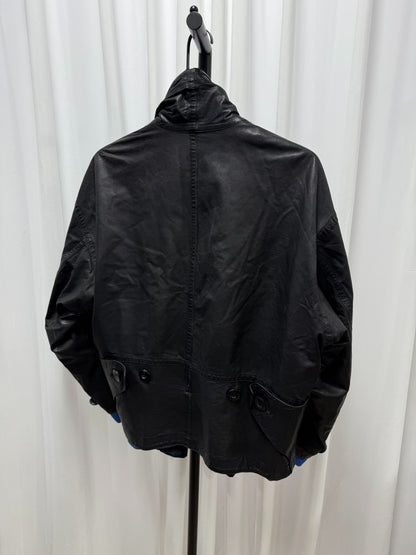 issey miyake black leather zip jacket M size