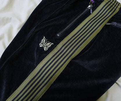 needles narrow track velvet pants with stripes