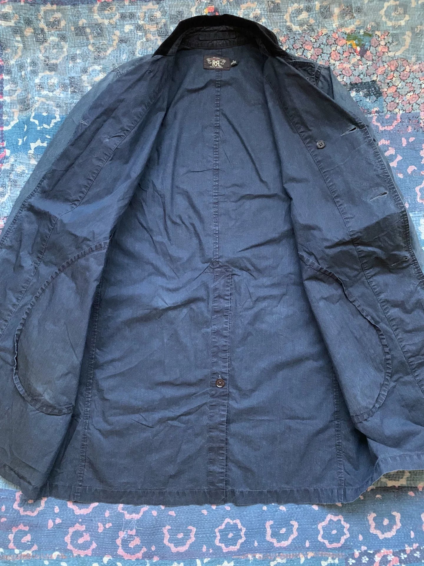 RRL Distressed Corduroy Patchwork Trench