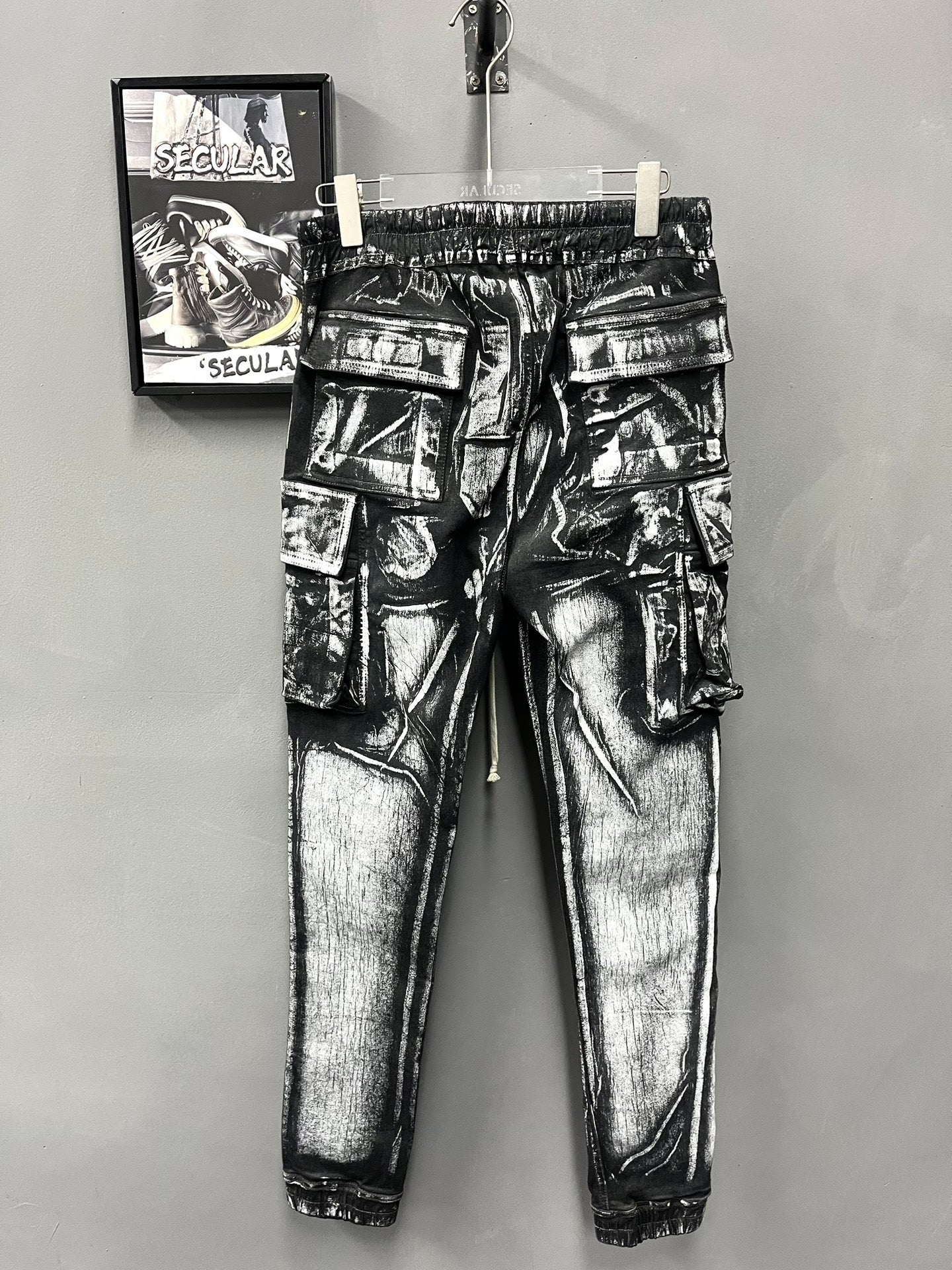 Rick Owens Painted Black White Cargo Pants