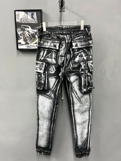 Rick Owens Painted Black White Cargo Pants