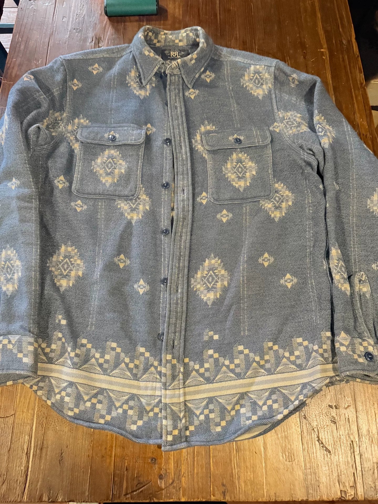 RRL Gray Geometric Denim Shirt