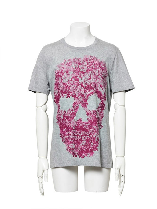 pink floral skull print short sleeve t-shirt