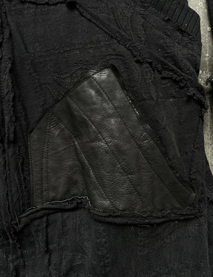 black patchwork hooded outerwear jacket