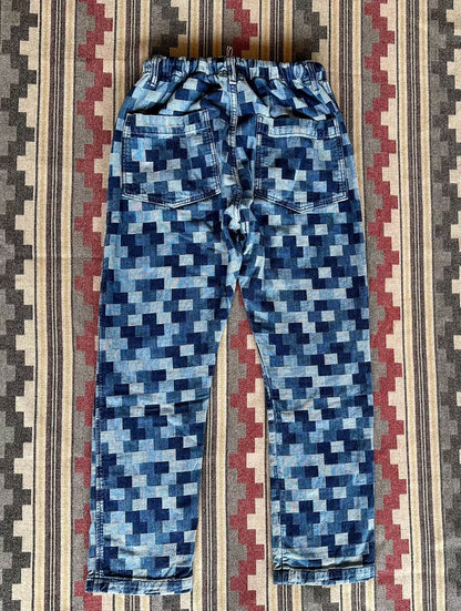 blue jacquard denim casual tapered pants