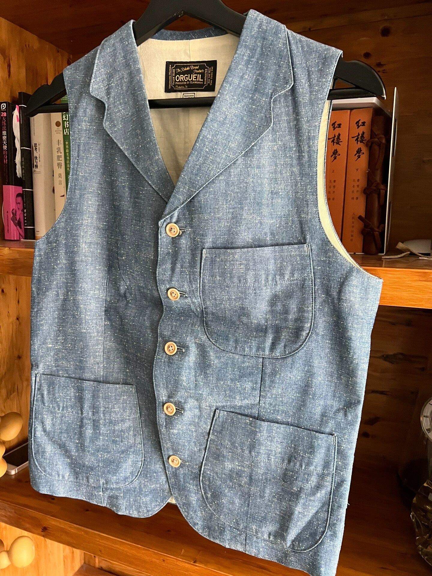 vintage blue denim work vest for men