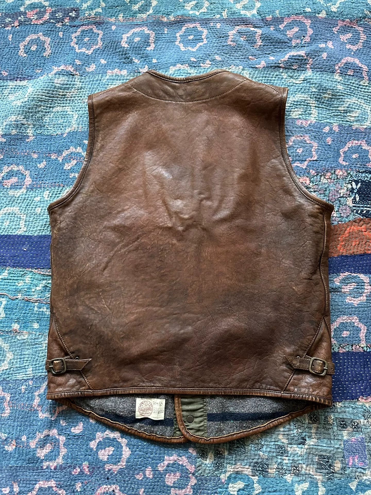 rrl limited leather vest with blanket lining