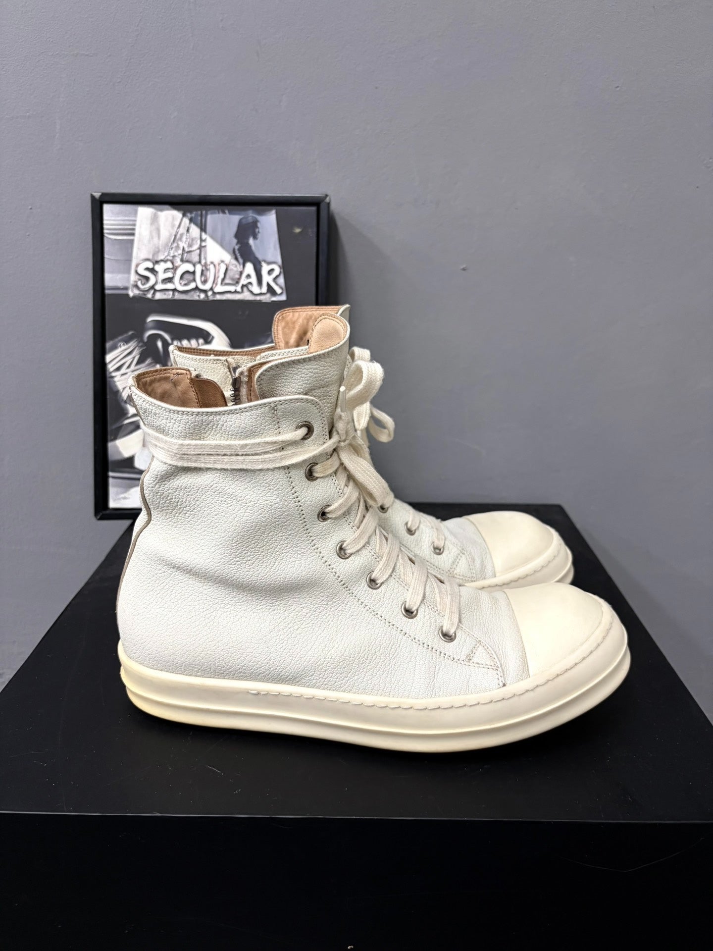 Rick Owens 18FW Light Blue Leather High-Top