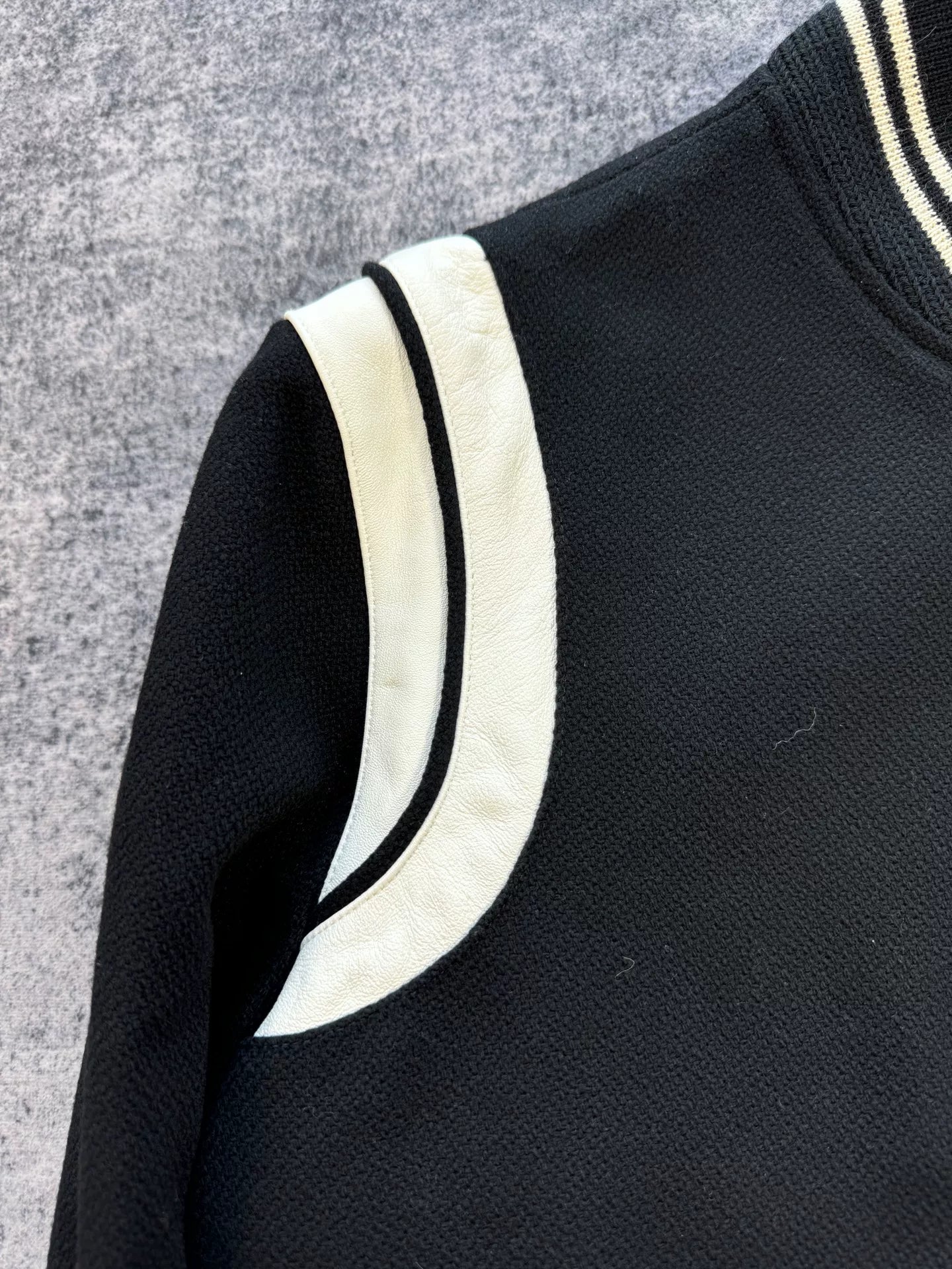 Saint Laurent Black White Leather Sleeve Jacket
