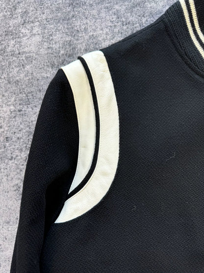 Saint Laurent Black White Leather Sleeve Jacket