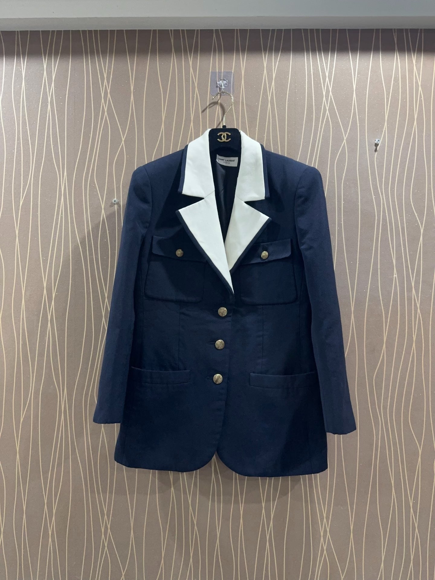 Saint Laurent Navy Gold Button Blazer