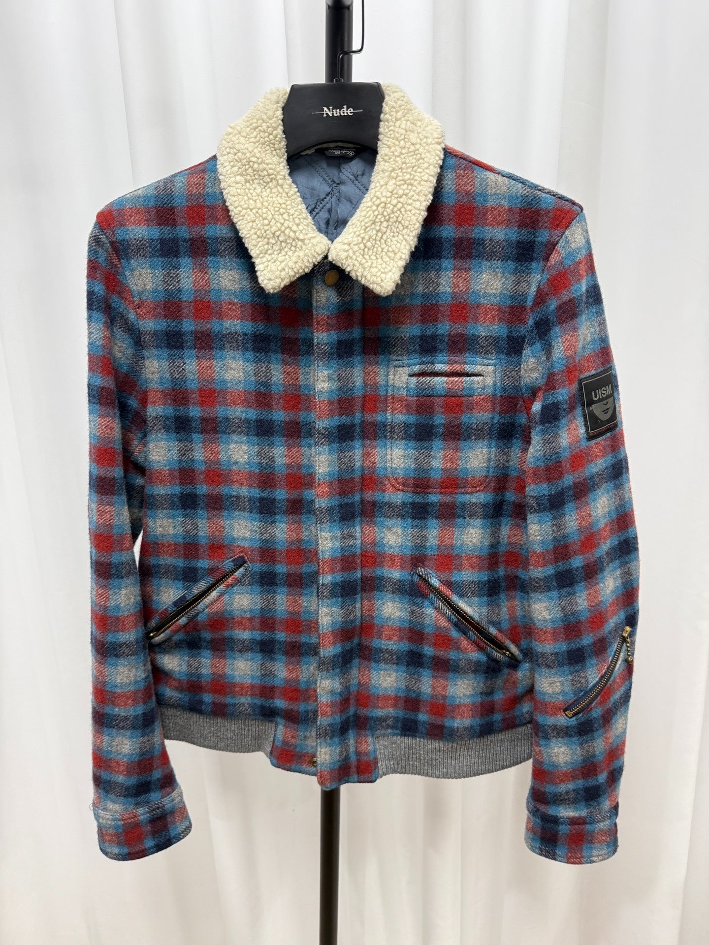Undercover Checked Shearling Collar Jacket