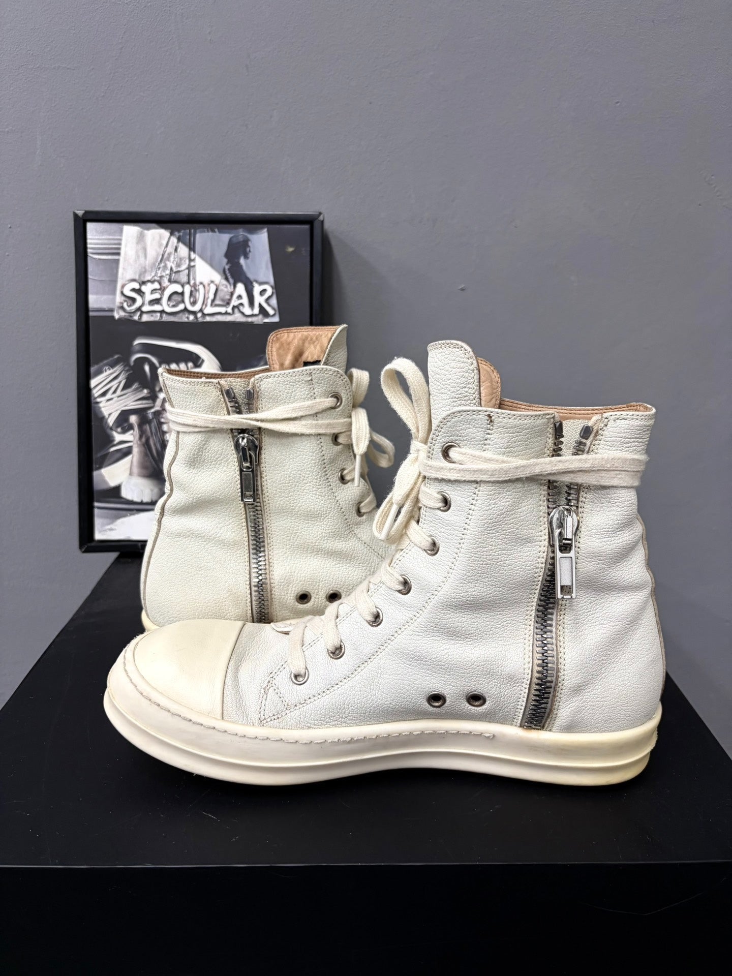 Rick Owens 18FW Light Blue Leather High-Top