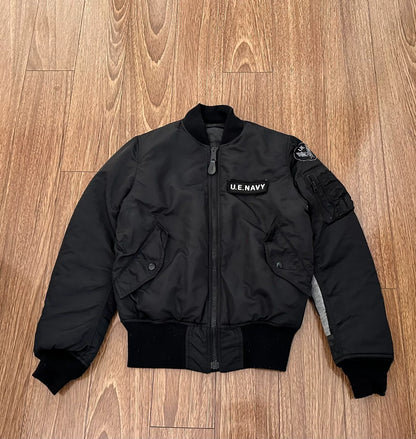 black reversible MA-1 bomber jacket
