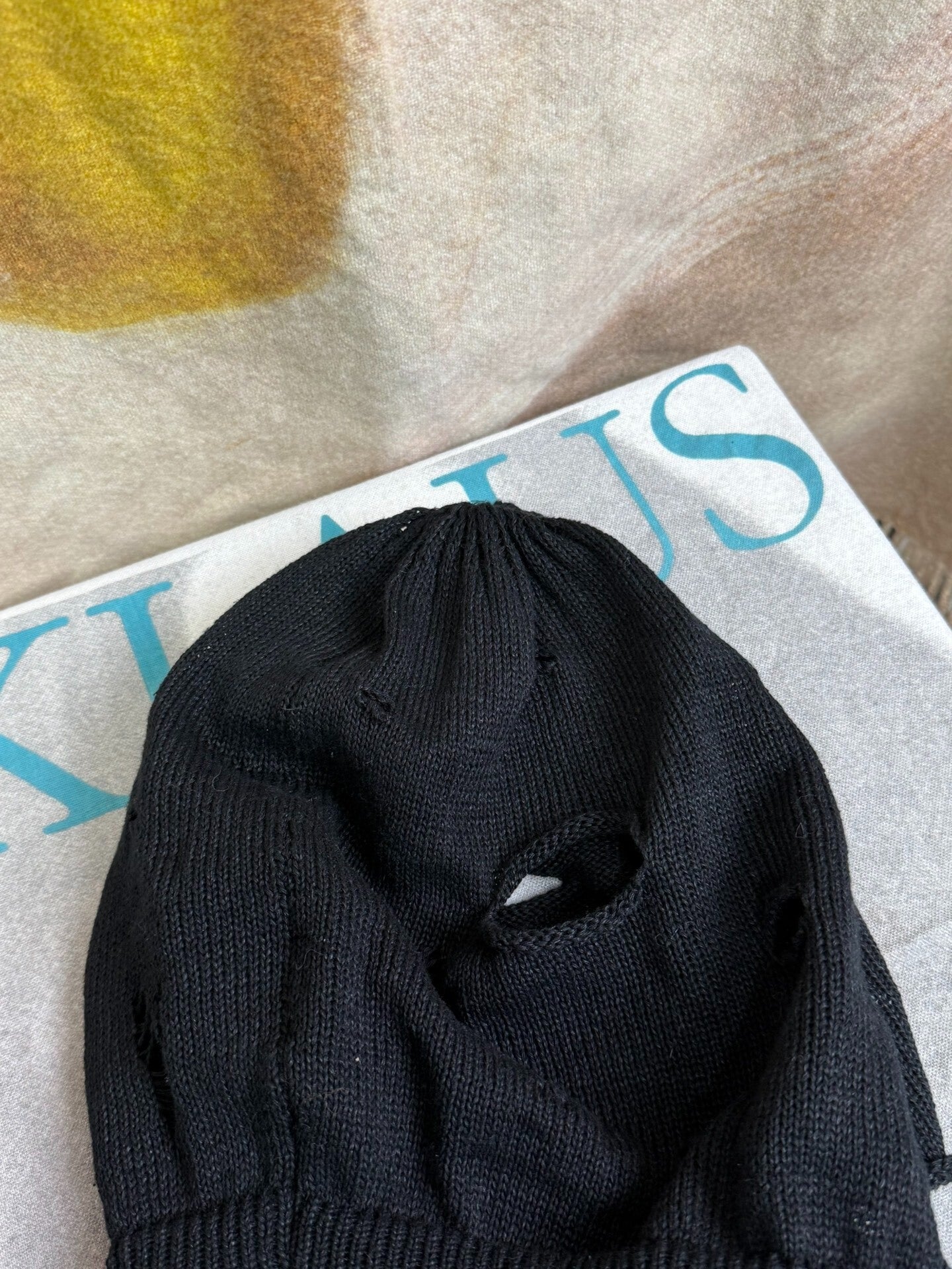 Yohji Yamamoto Distressed Black Beanie
