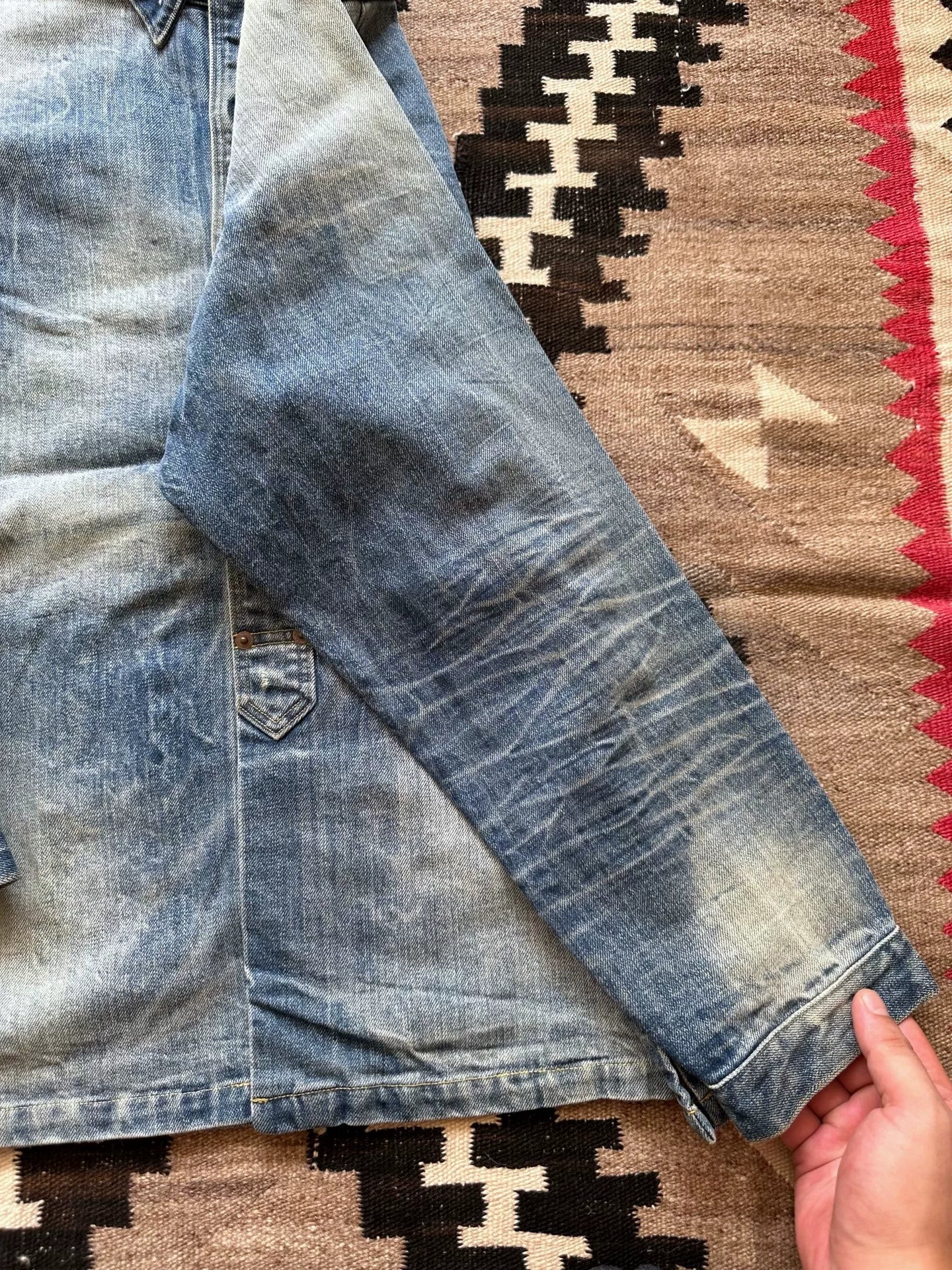 distressed rrl denim shirt with heavy aging