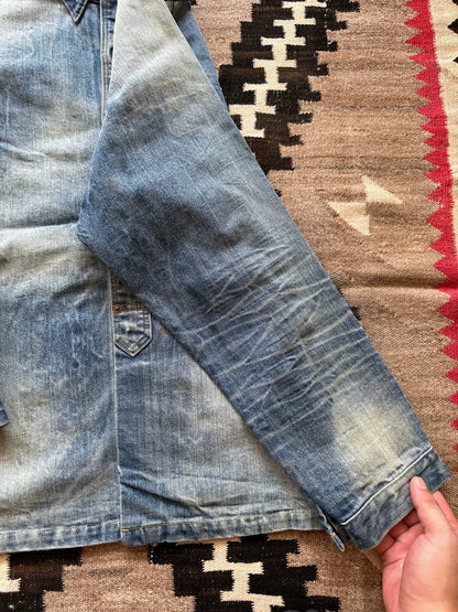 distressed rrl denim shirt with heavy aging