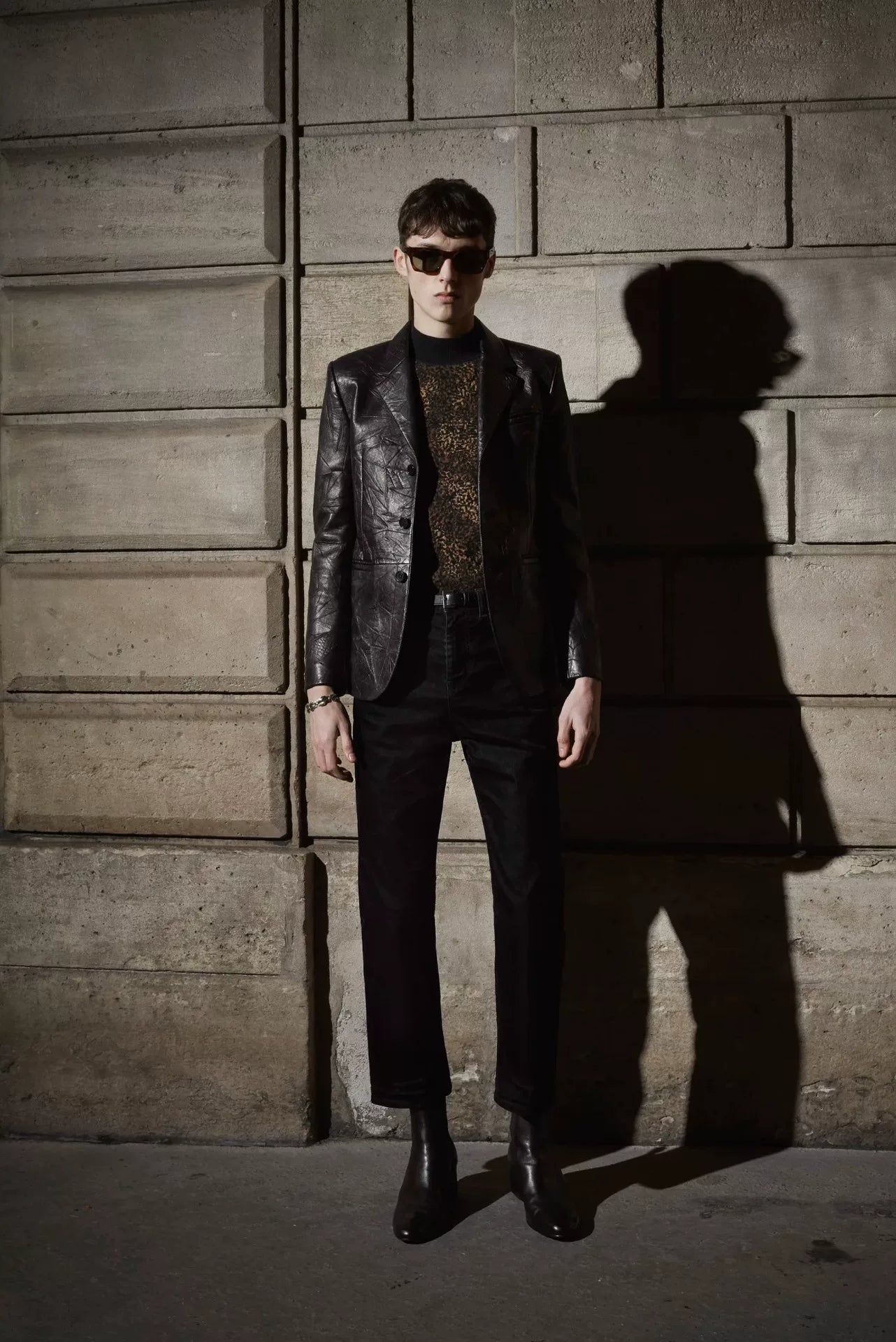 saint laurent black straight-leg waxed jeans