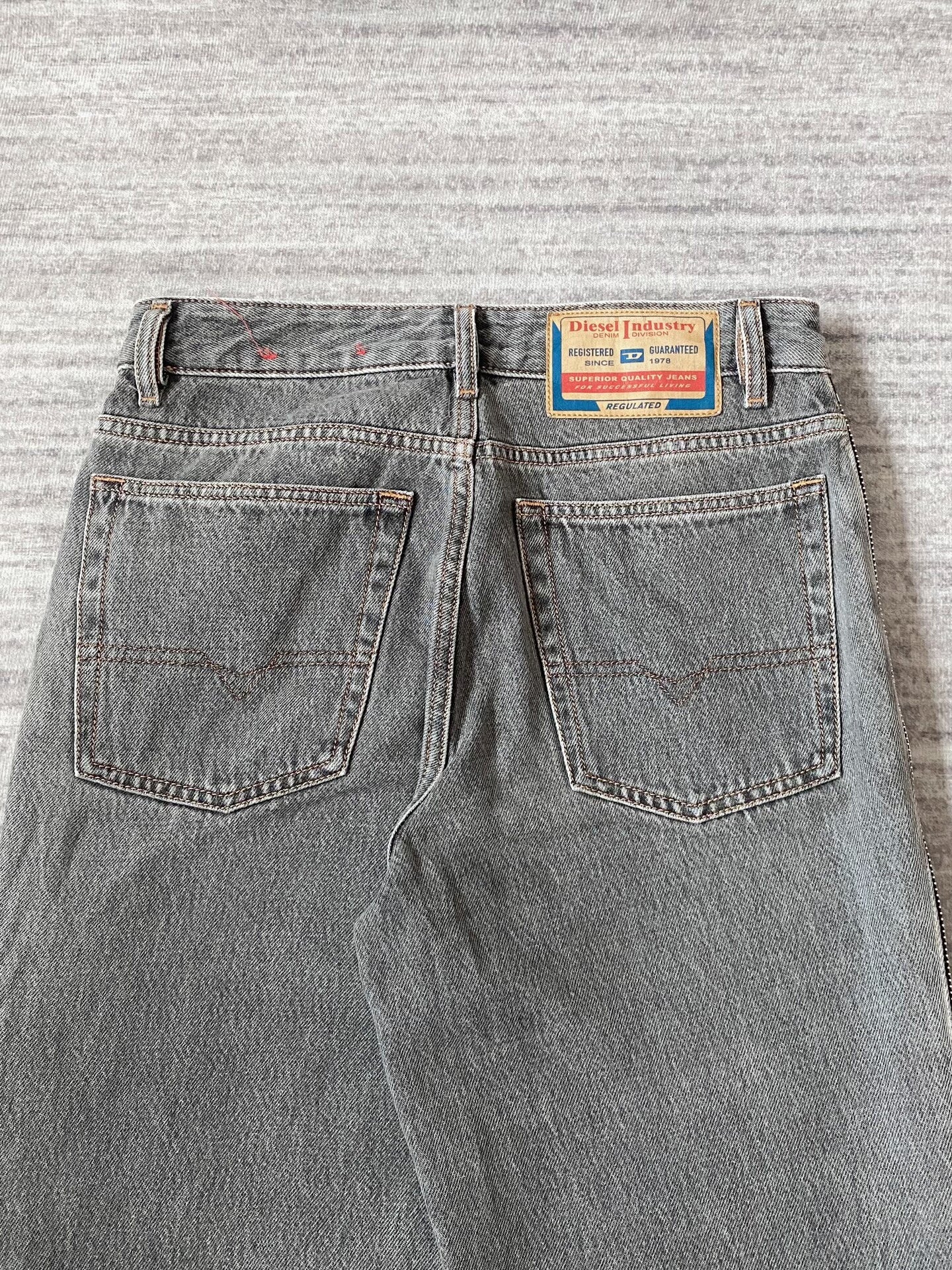diesel gray red zipper flared jeans