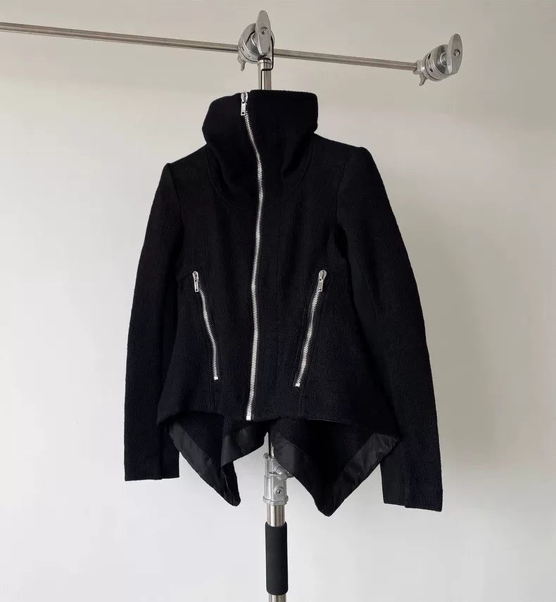 Rick Owens Black Wool High Neck Jacket