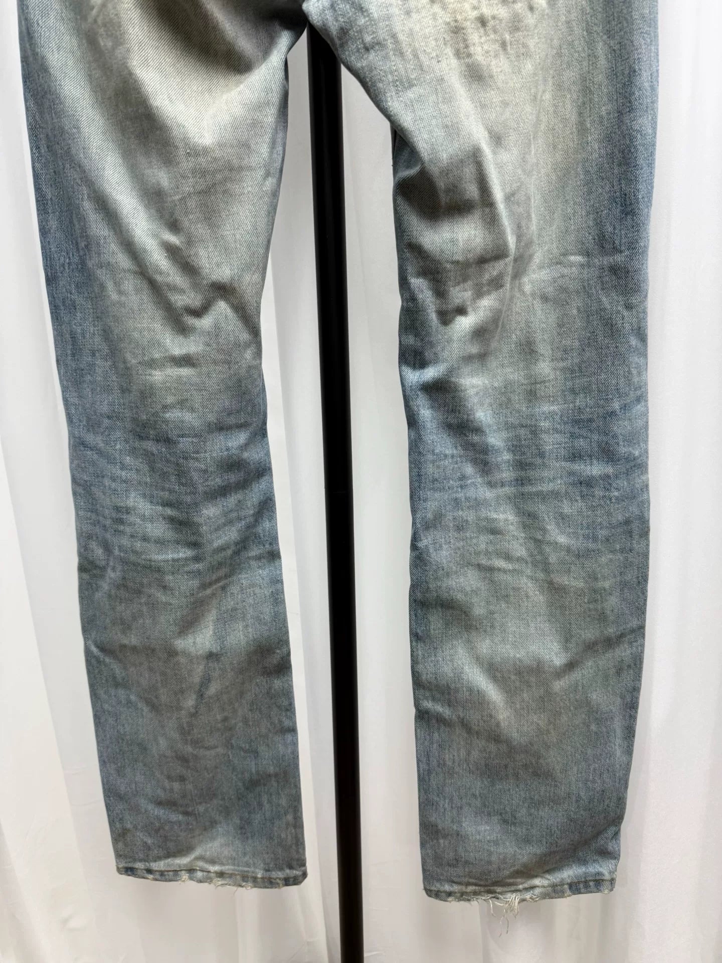 classic washed denim pants with distressing