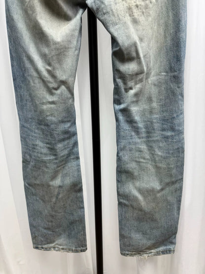 classic washed denim pants with distressing
