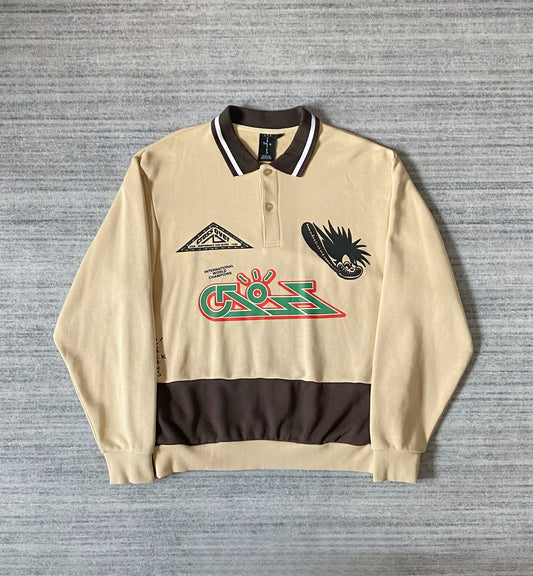 cactus jack brown long sleeve polo sweatshirt