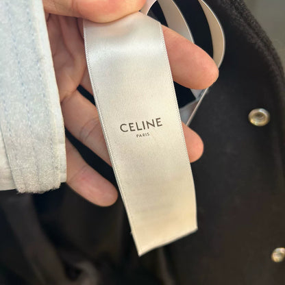 celine classic baseball jacket in black and cream