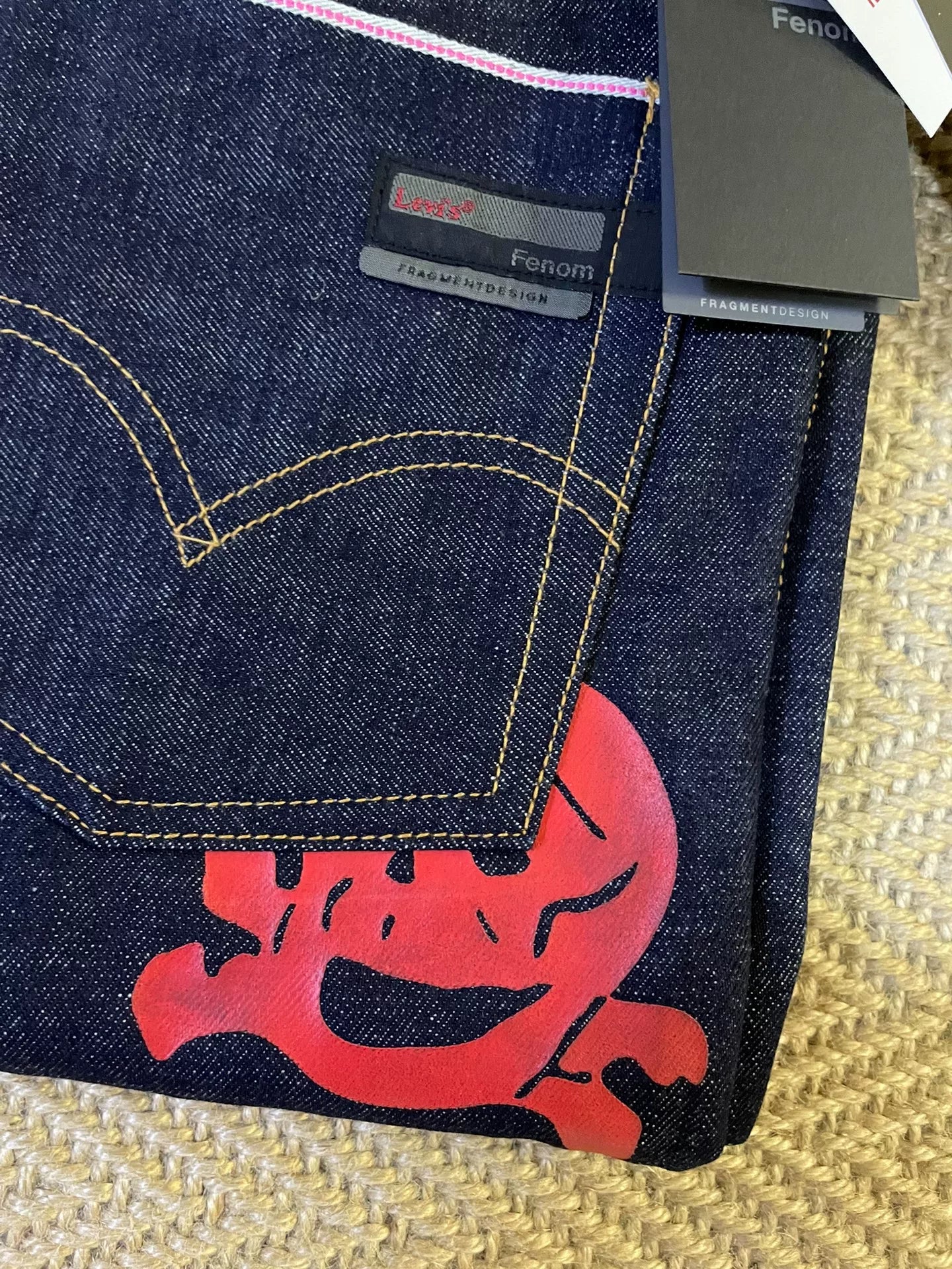 fenom x affa red embroidered denim pants