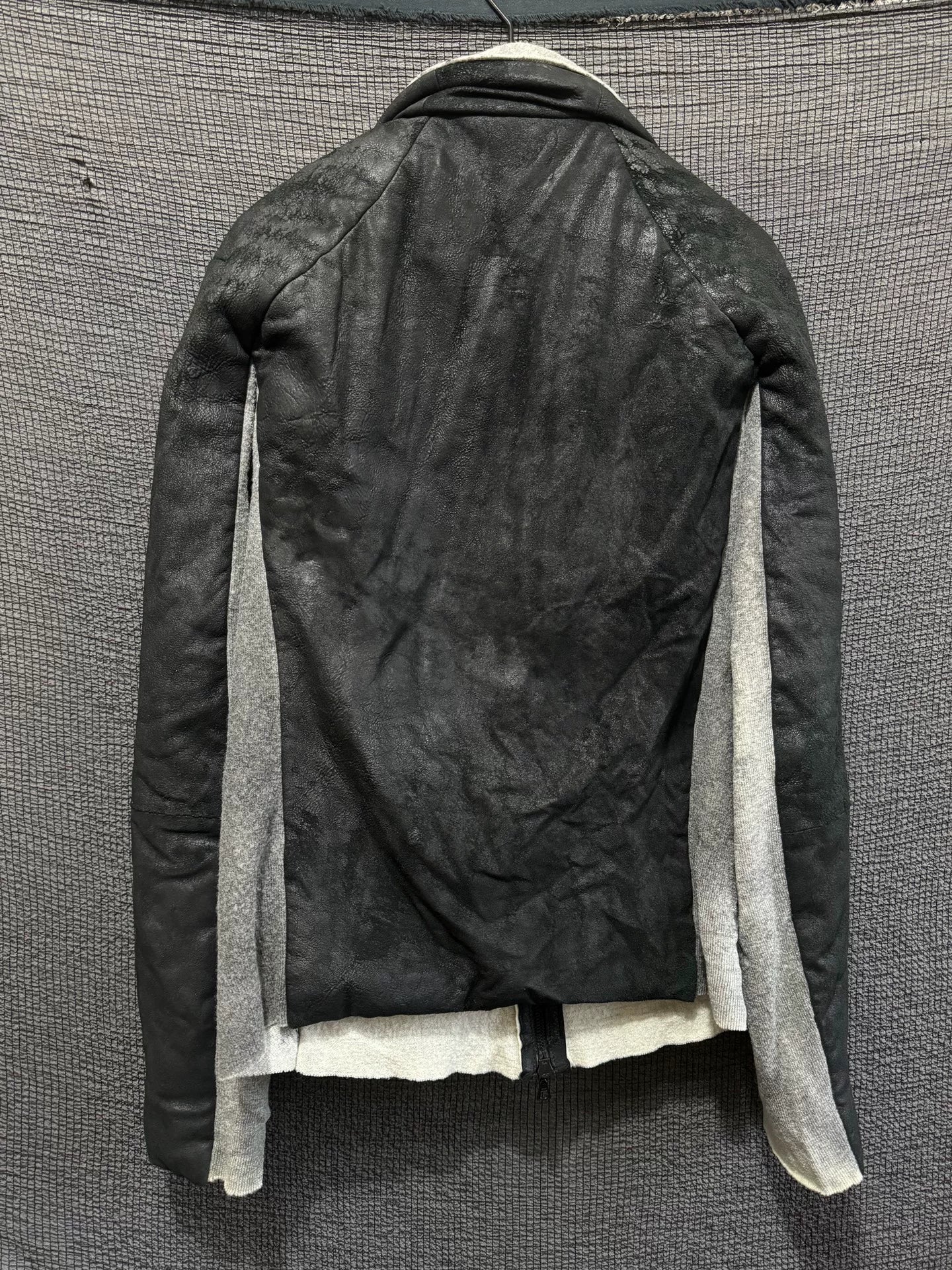 black leather high collar jacket