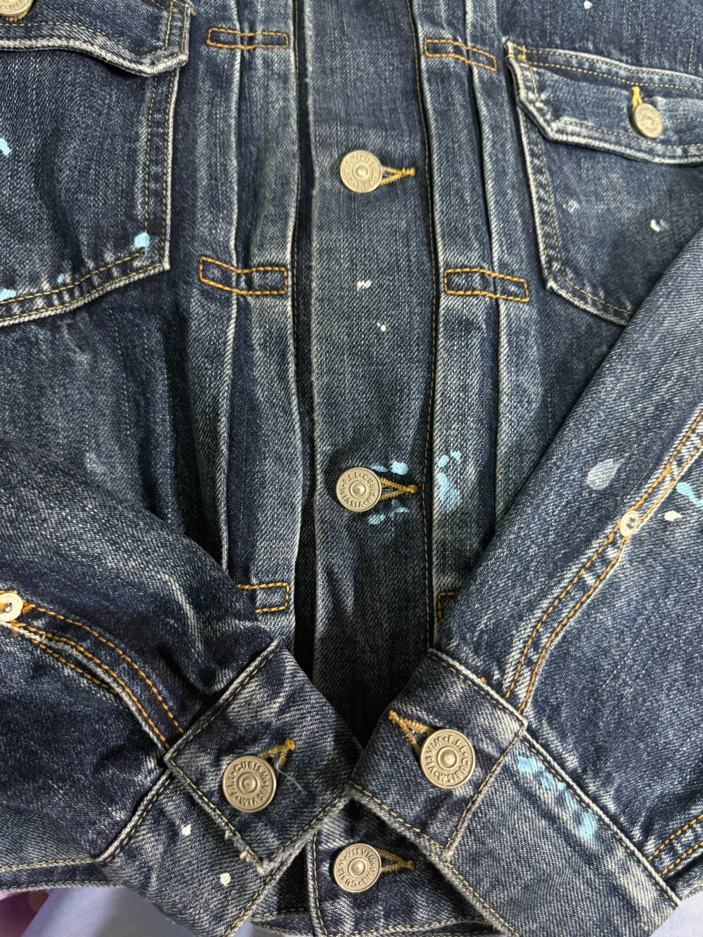 VISVIM Blue Denim Paint Splatter Jacket