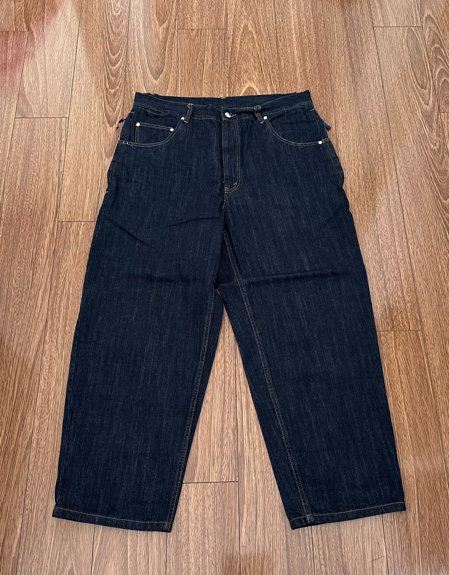 loose fit retro denim cross pants