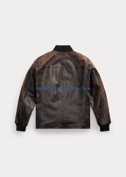 vintage rrl leather baseball jacket