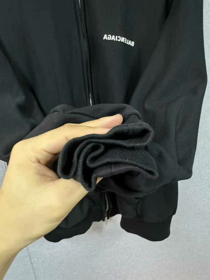 balenciaga logo zip-up jacket in black