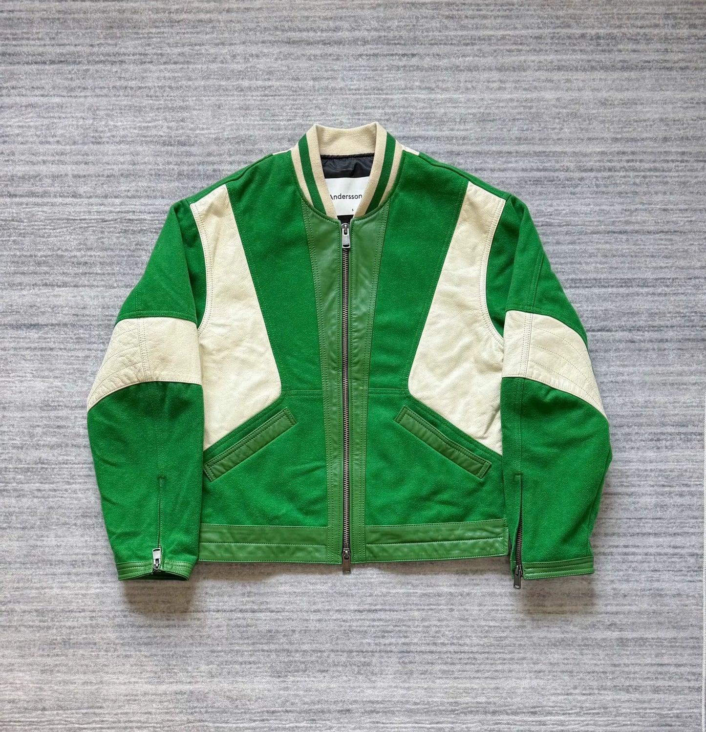 andersson bell green and white varsity jacket