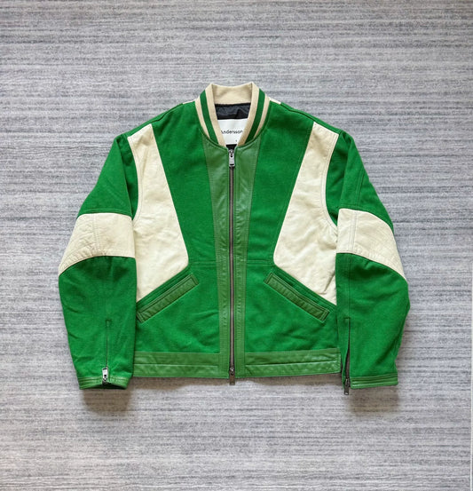 andersson bell green and white varsity jacket
