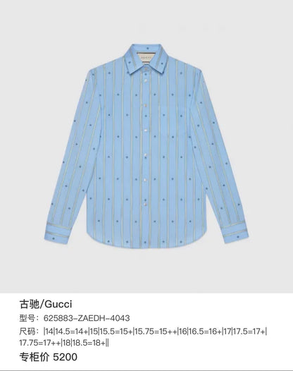gucci light blue embroidered bee long sleeve shirt