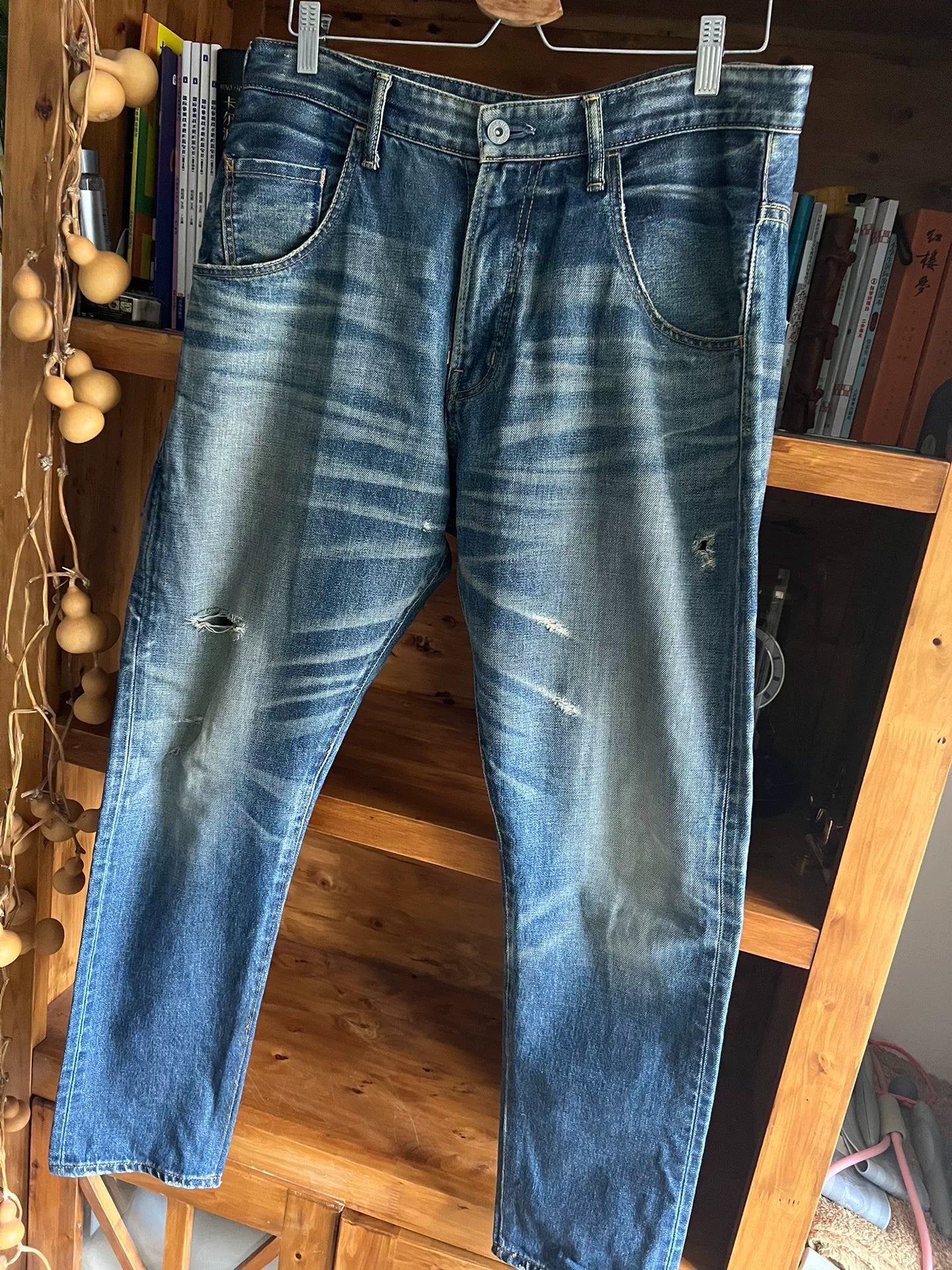 vanquish fragment distressed blue denim jeans