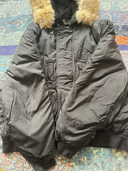 ralph lauren black fur collar multi-pocket jacket