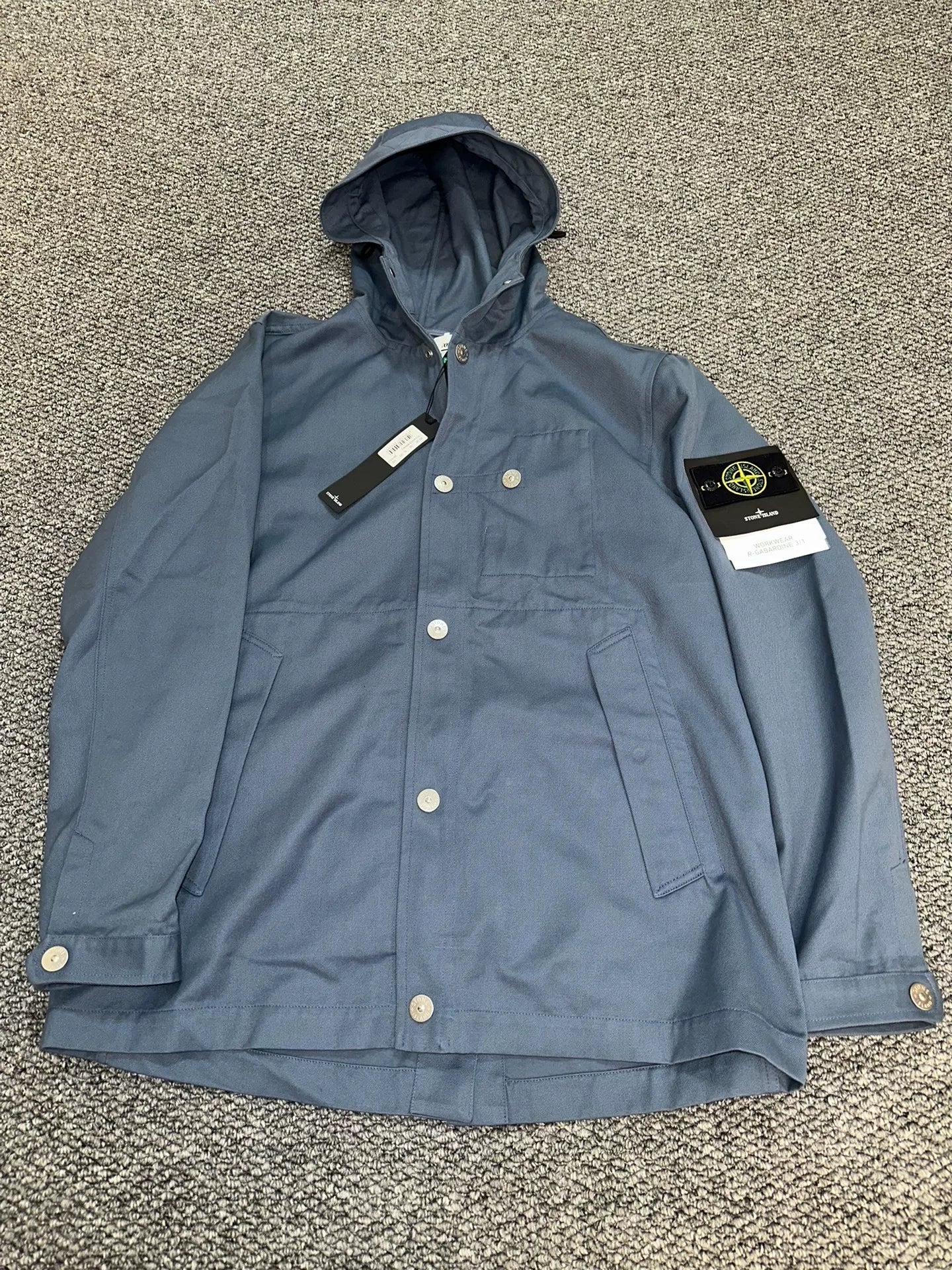 stone island blue fabric hooded jacket