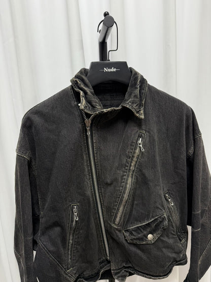 distressed washed black denim jacket