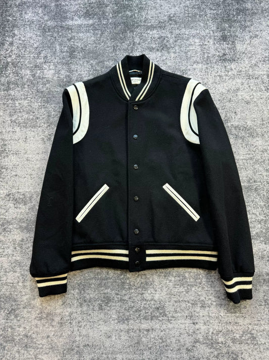 Saint Laurent Black White Leather Sleeve Jacket