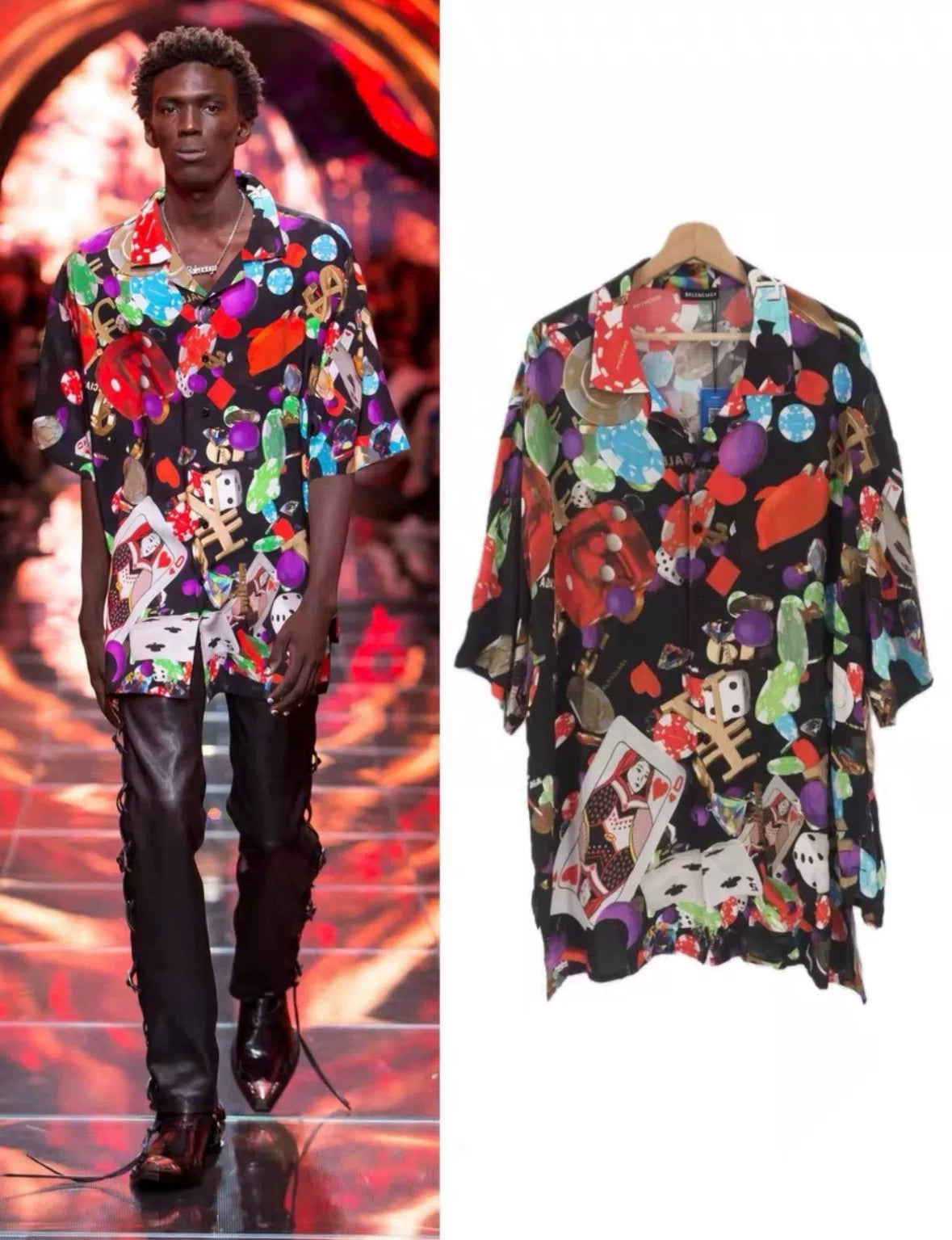 balenciaga black casino print short sleeve shirt