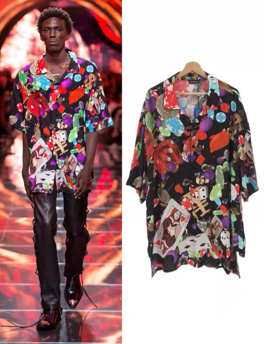 balenciaga black casino print short sleeve shirt