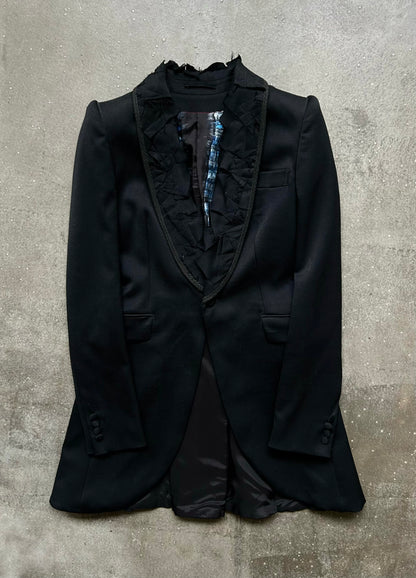 black ruffled tuxedo jacket by Kohshin Satoh