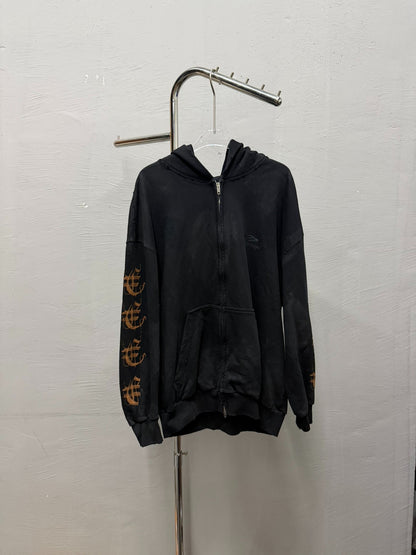 Balenciaga Black Zip Hoodie Gold Graphics