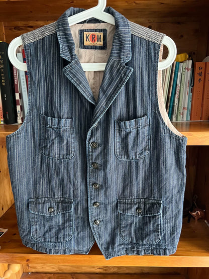 vintage blue striped work vest by KRM