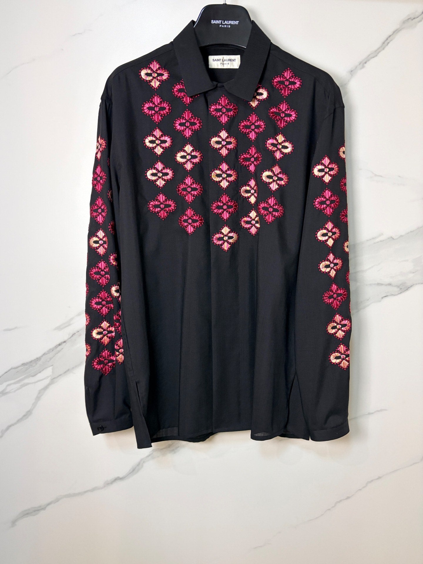 Saint Laurent Wool Floral Embroidery Shirt